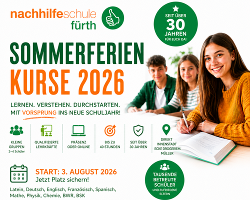 Sommerferienkurse Stadt Fürth Bootcamp Kurse in den Sommerferien für alle Schüler und alle Schularten sowie alle Fächer